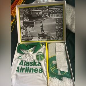 Portland Timbers Limited Edition Adidas White and Green Soccer Jersey with Scarf